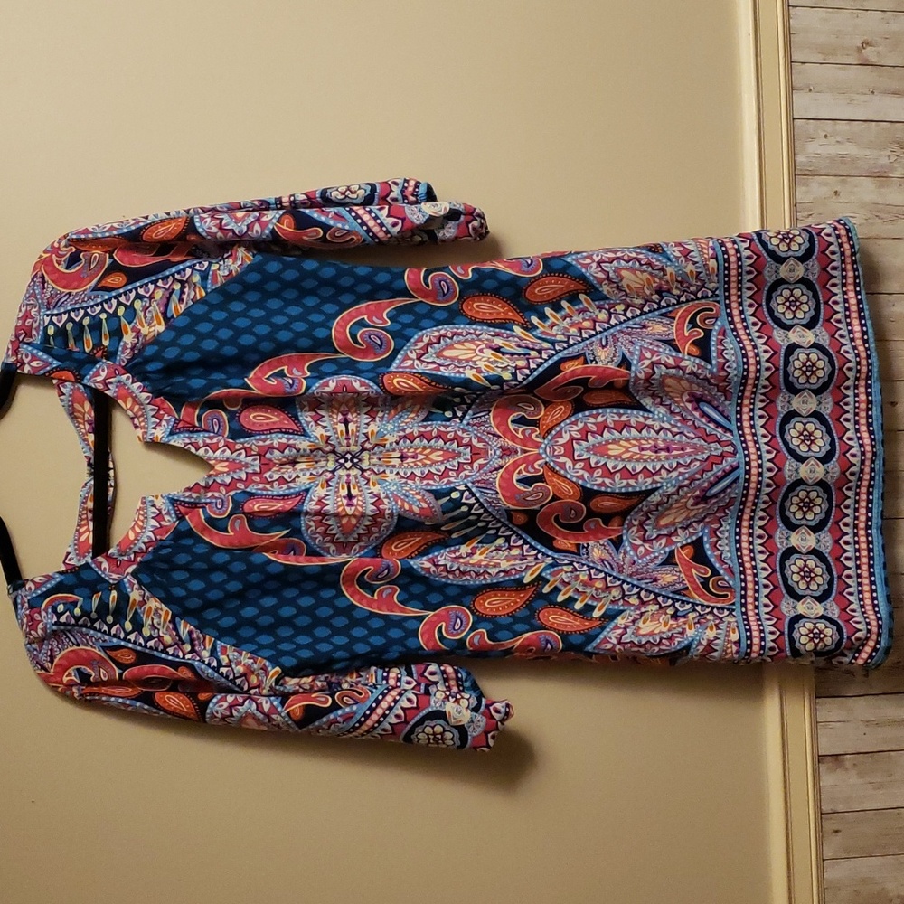 L🔹️Pink Owl - Pink and Blue Paisley Midi Dress